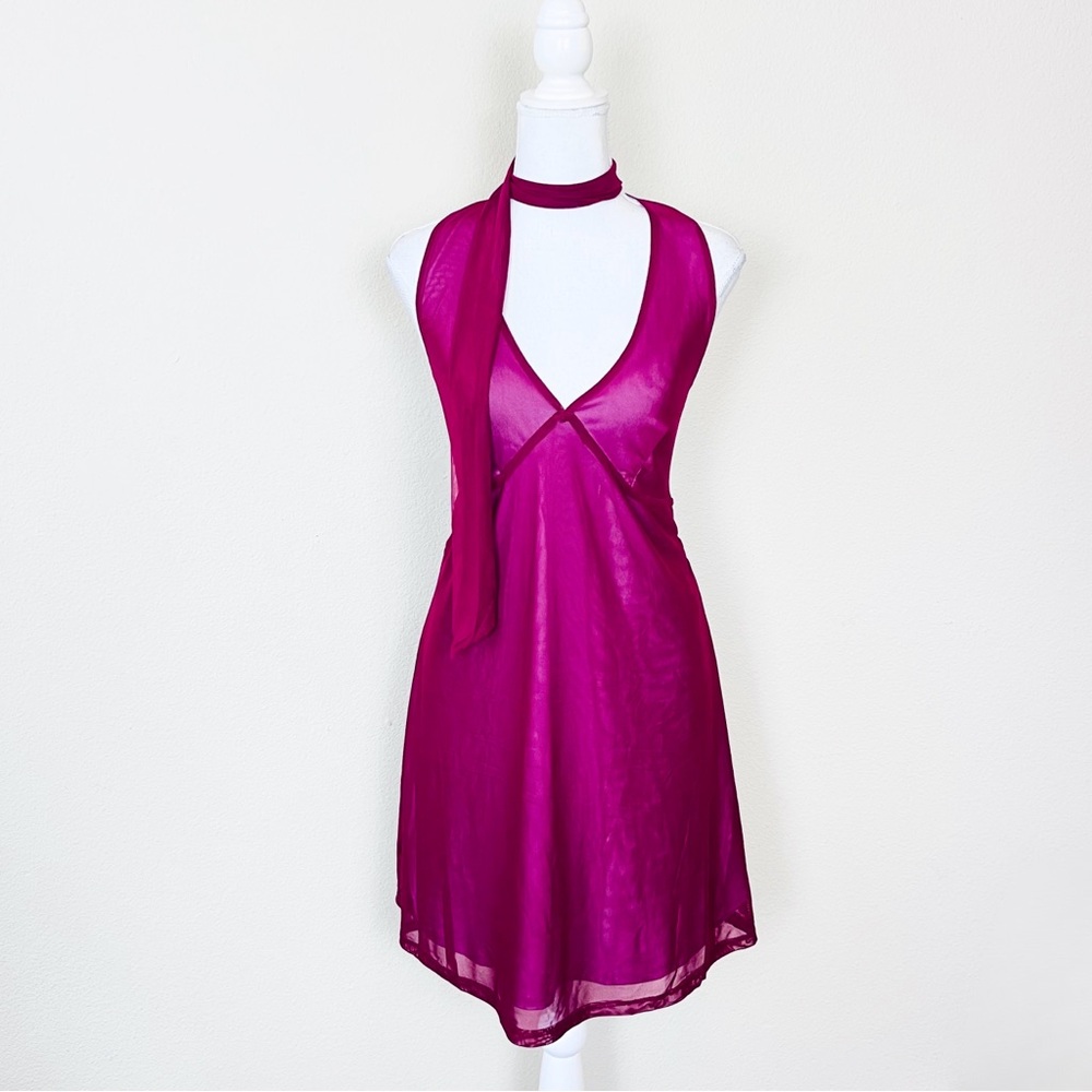 NWT Wild Fable Cherry Red Scarf Halter V-Neck Mesh Mini Dress